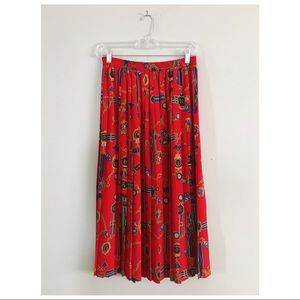 Vintage Alfred Dunner Sz M Medallion Print Pleated Midi Skirt Red Preppy